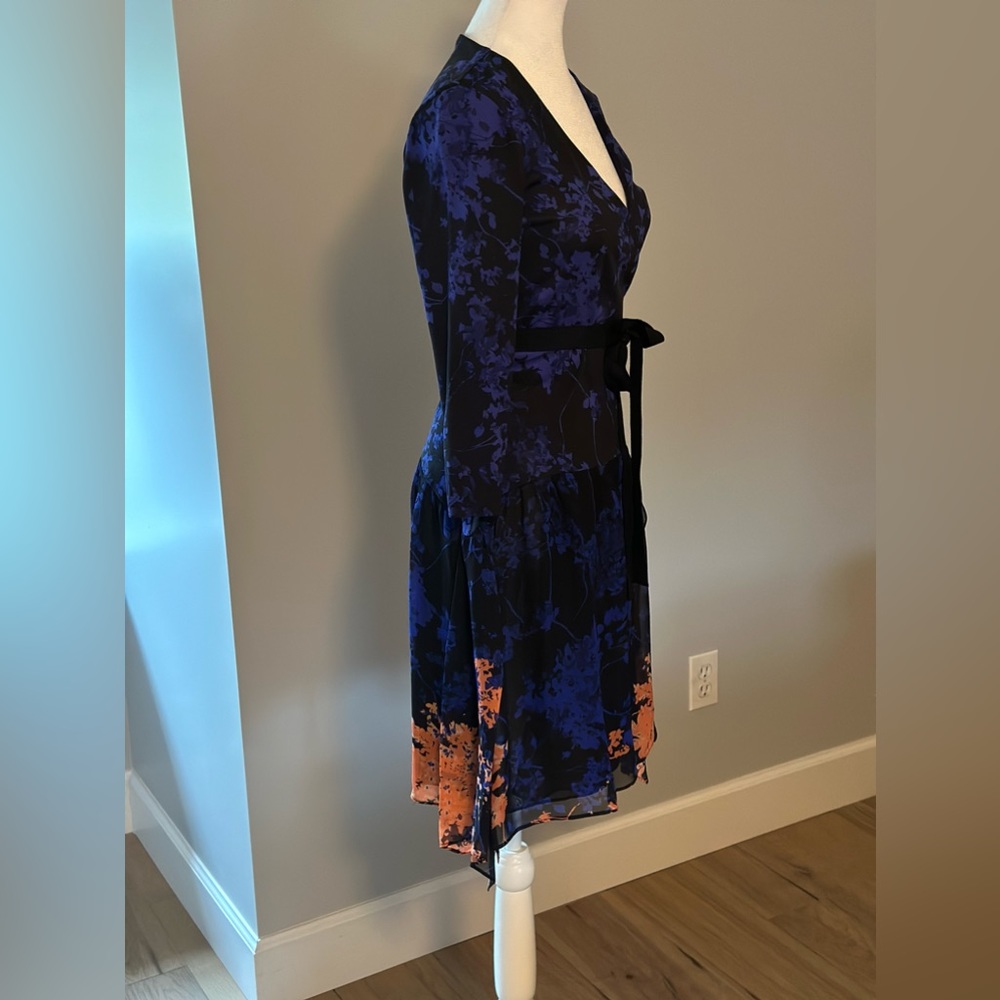 Diane Von Furstenberg Black and Blue Floral Dress - Picture 3 of 12